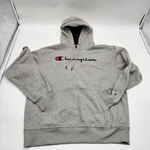 Champion Gray Hoodie Sweatshirt Men's‎ Size Large Classic Logo Athletic